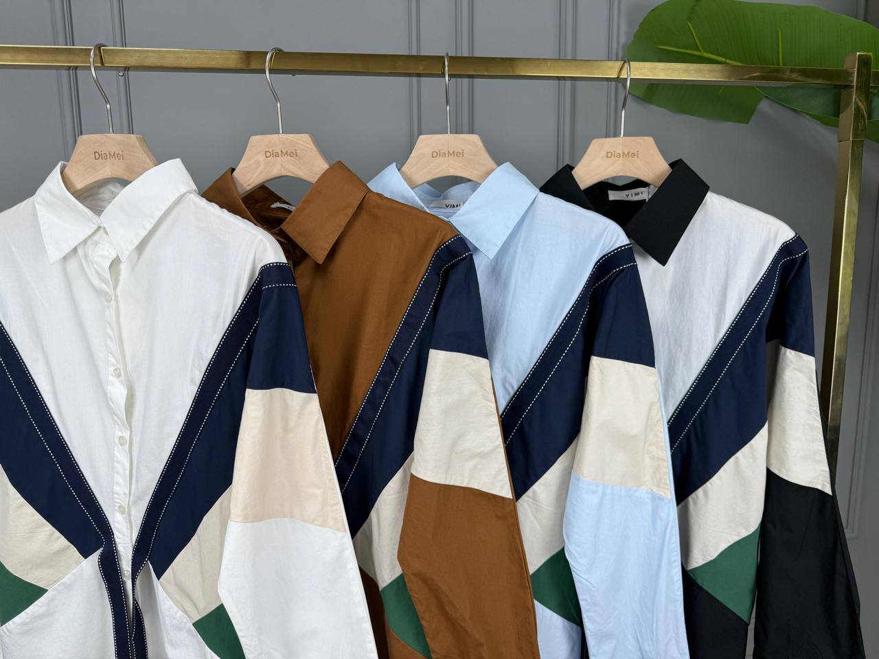 🌟 Модные рубашки с геометрическим дизайном.Уникальный дизайн с контрастными цветными блоками и завязками по низу.